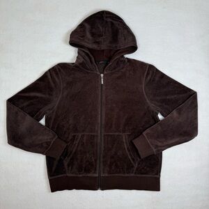 Pink Lady Y2K Dark Brown Velour Zip-Up Hoodie Cropped Track Jacket Womens Large
